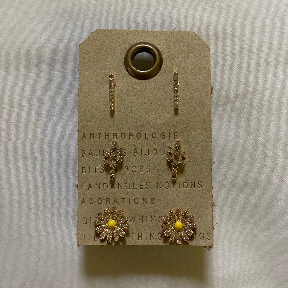 Brand New Set of 3 Gold Anthropologie Earrings